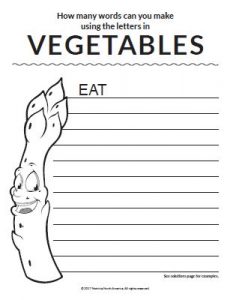 PKU Activity Book page with vegetable